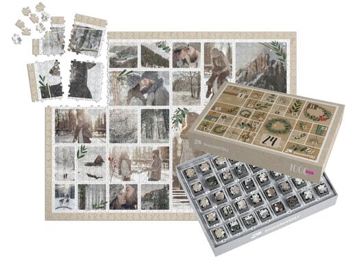 Fotopuzzel Collage met 24 foto's en puzzeldoos met kerstdesign